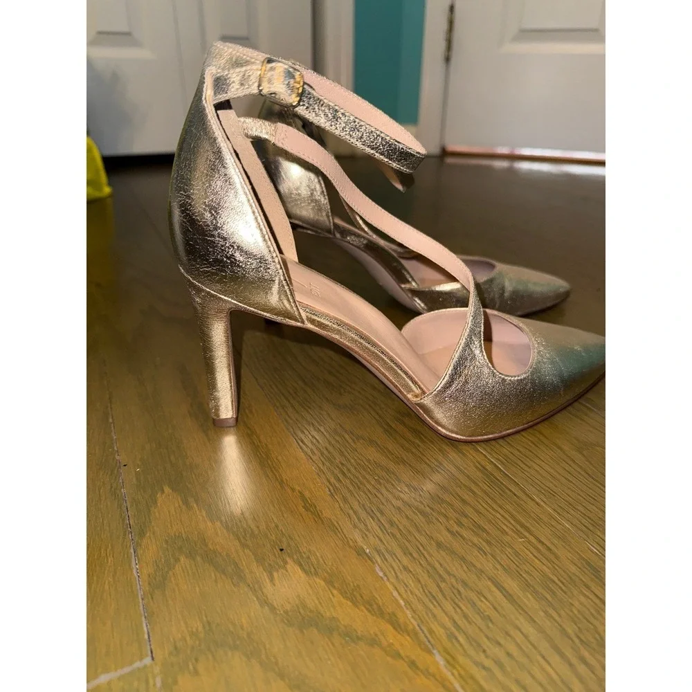 27 Edit Naturalizer Abilyn Gold Metallic Leather Ankle Strap Pumps Heels 9.5M
